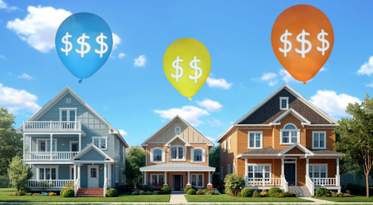 picture of houses with balloons and dollar signs